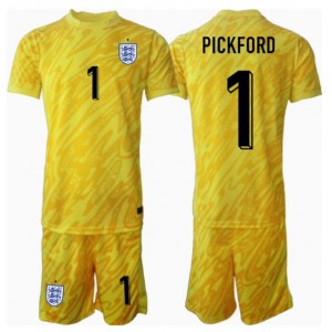 Fotbalové Dres Anglie Jordan Pickford #1 Brankářské Dětské Venkovní Oblečení ME 2024 Krátký Rukáv (+ trenýrky)
